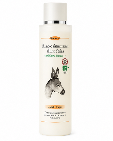 Shampoo al Latte d’Asina – Delicato, Rinforzante e Idratante per Tutti i Capelli | 250 ml | Biomeda