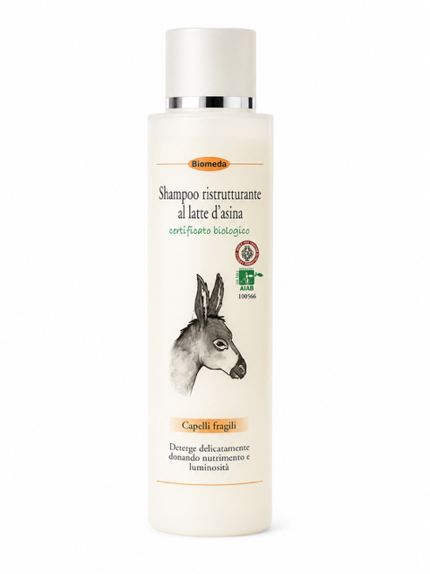Shampoo al Latte d’Asina – Delicato, Rinforzante e Idratante per Tutti i Capelli | 250 ml | Biomeda