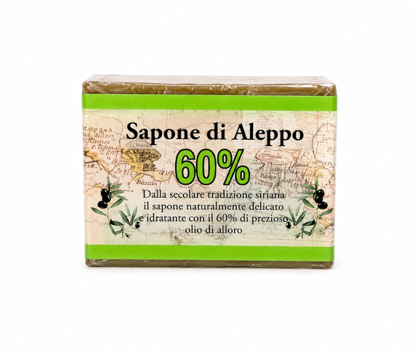 Sapone di Aleppo 60% Olio di Alloro Delicato per Viso, Corpo e Mani 200 g