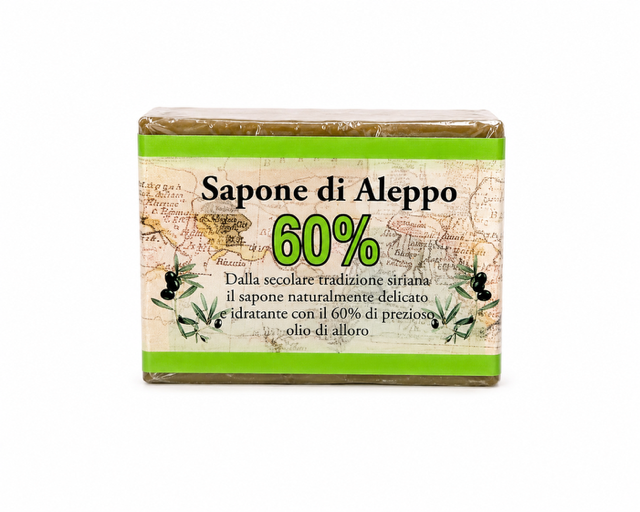 Sapone di Aleppo 60% Olio di Alloro Delicato per Viso, Corpo e Mani 200 g