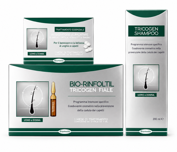 Kit Anticaduta Capelli Tricogen – Routine Rinforzante con Shampoo e Fiale 3 Prodotti | Biomeda