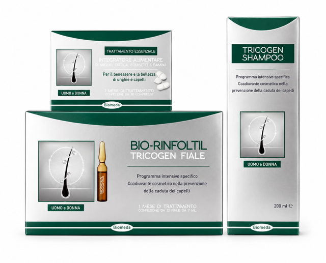 Kit Anticaduta Capelli Tricogen – Routine Rinforzante con Shampoo e Fiale 3 Prodotti | Biomeda