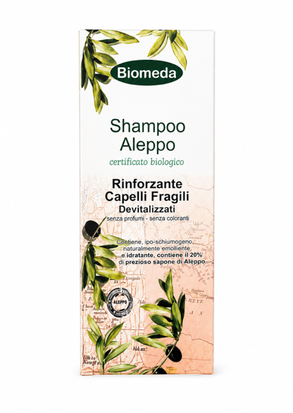 Shampoo Aleppo Rinforzante Biomeda – Con Olio di Oliva e Alloro per Capelli Fragili | 200 ml