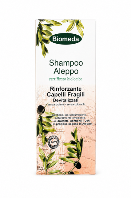 Shampoo Aleppo Rinforzante Biomeda – Con Olio di Oliva e Alloro per Capelli Fragili | 200 ml