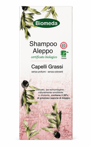 Shampoo Aleppo Rinforzante Biomeda – Con Olio di Oliva e Alloro per Capelli Grassi | 200 ml | Biomeda