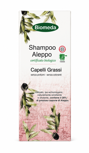 Shampoo Aleppo Rinforzante Biomeda – Con Olio di Oliva e Alloro per Capelli Grassi | 200 ml | Biomeda
