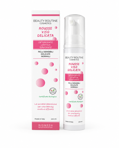 Mousse viso biologica per pelle delicata