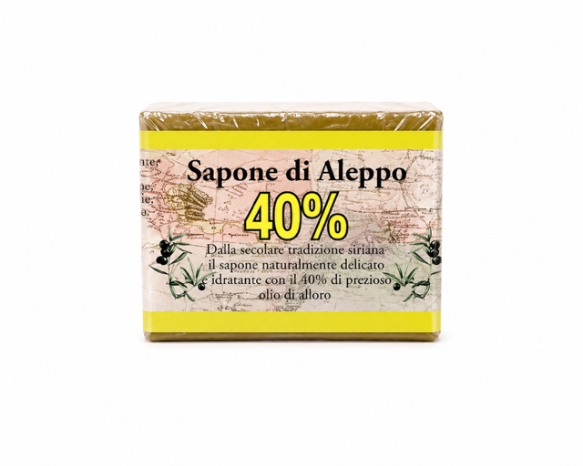 sapone di Aleppo solido con il 40% di olio di alloro, per pelli delicate e sensibili. 200 gr. | Biomeda