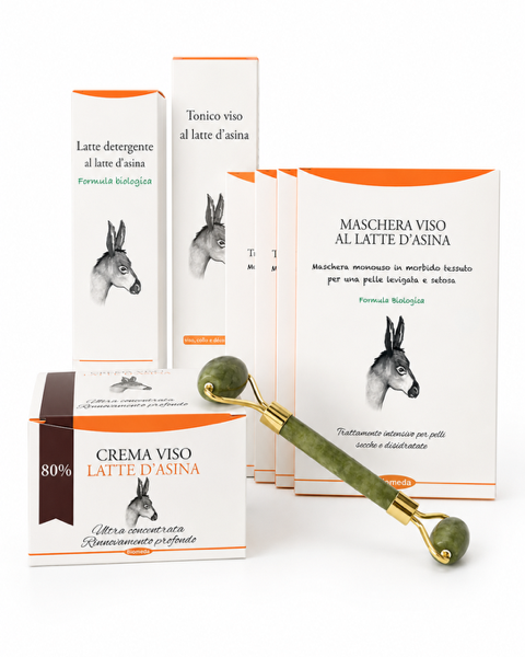 Kit Viso Latte d’Asina 80% Anti-Età Pelle Matura con Rullo | Biomeda