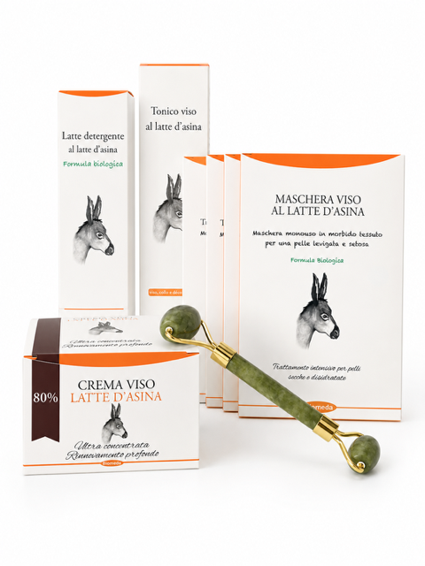 Kit Viso Latte d’Asina 80% Anti-Età Pelle Matura con Rullo | Biomeda