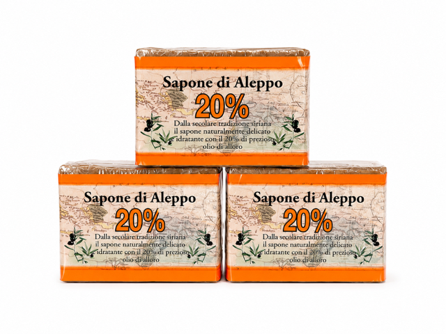 3 cubi di aleppo (200 gr.) con il 20% olio di alloro| Biomeda