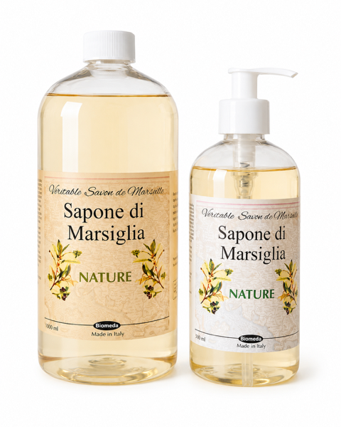 Sapone di Marsiglia Liquido Neutro all’Olio di Oliva – Delicato per Mani, Viso e Corpo | 500 ml / 1000 ml