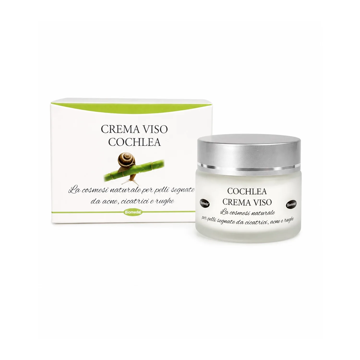 Crema viso alla bava di lumaca 40% Biomeda, confezione da 50 ml.