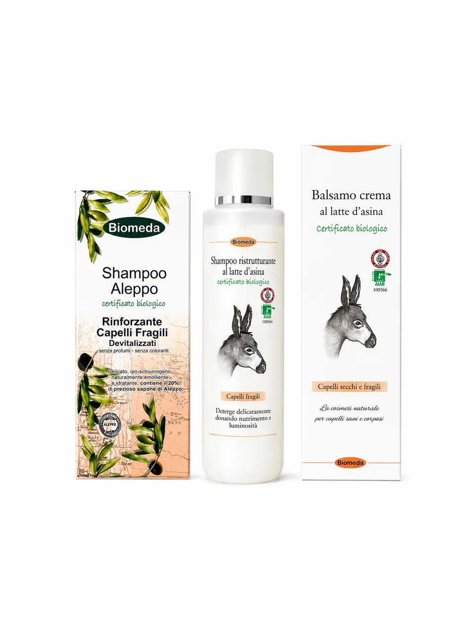 Kit Capelli Fragili e Trattati – Shampoo Aleppo e Latte d’Asina Ristrutturante 3 Prodotti