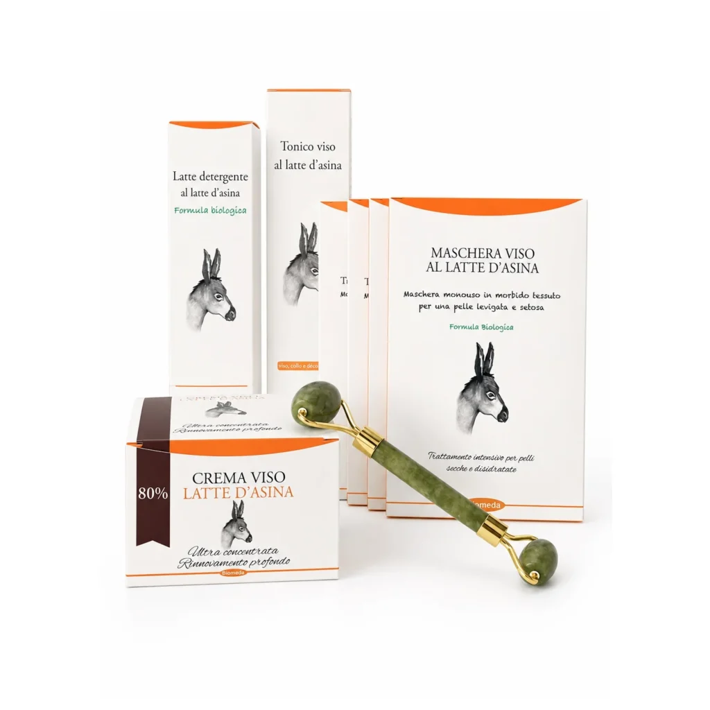 Kit Viso Latte d’Asina 80% Anti-Età Pelle Matura con Rullo | Biomeda