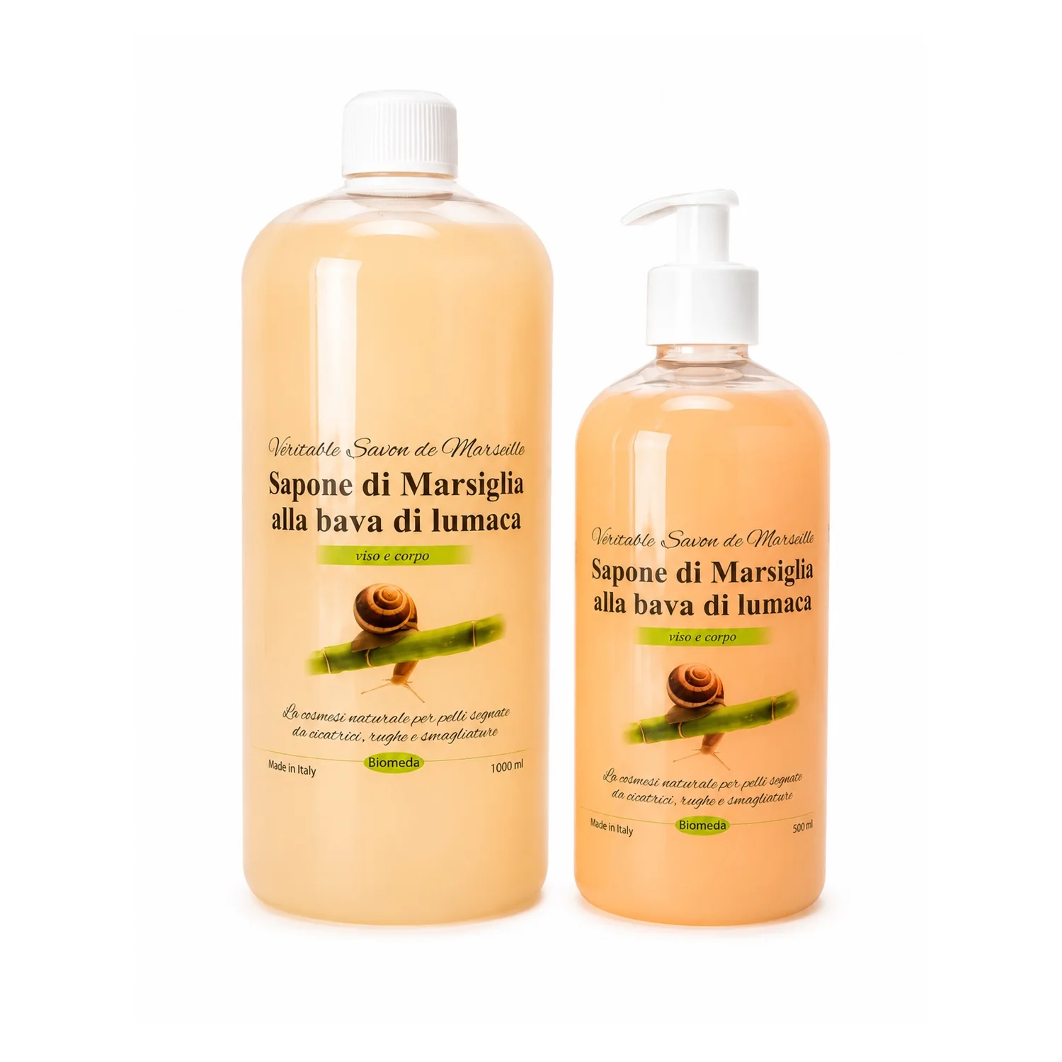 Sapone Liquido alla Bava di Lumaca Biomeda – Idratante per Viso, mani, viso, Corpo e Igiene Intima | 500 ml o 1000 ml Biomeda